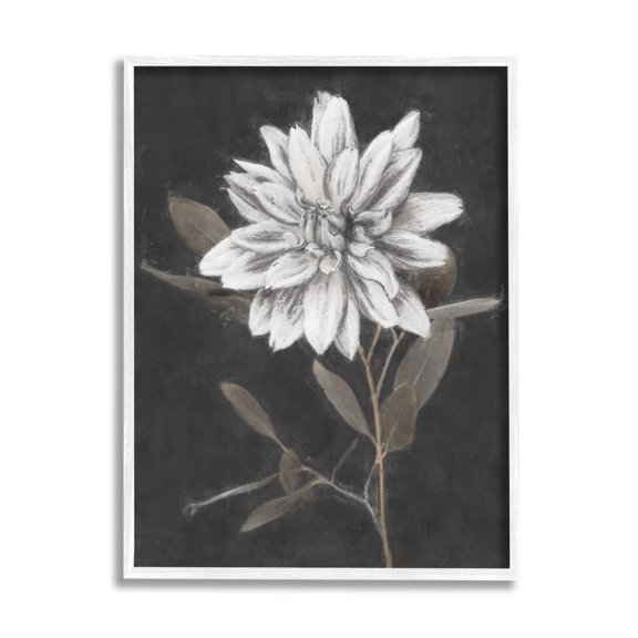 Stupell Industries Modern White Dahlia Blossom Sprout Painting White Framed Art Print Wall Art, Design by Nina Blue