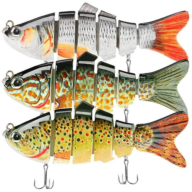 Leurres de Pêche pour Truites Basses 97mm Multi Joints Swimbaits Slow Swing Bionic Nage Basse Leurres de Pêche Réalistes pour les Kits de Pêche d'Eau Douce d'Eau Salée Leurres de Pêche, 3 Pack (Pack de 3-C)