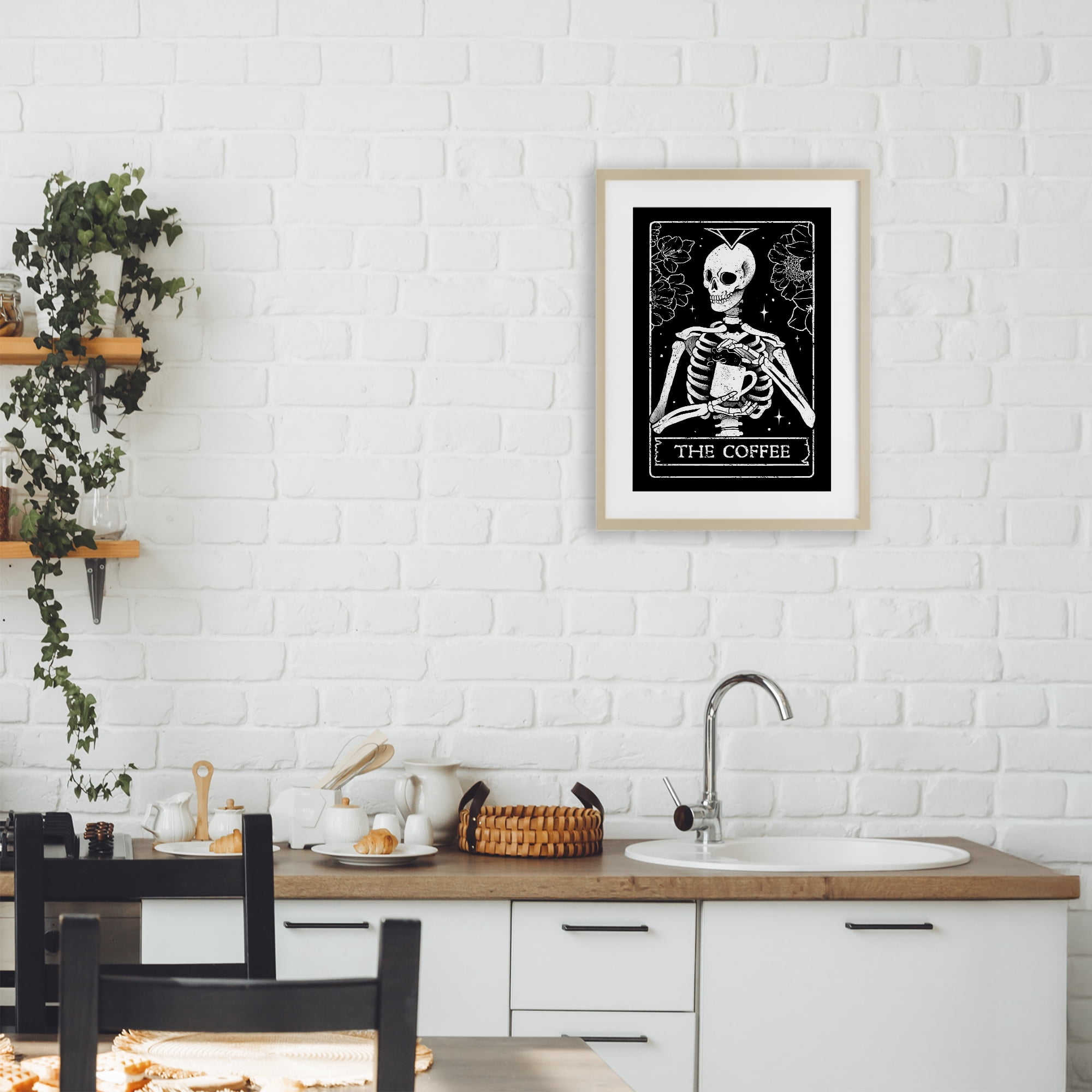 Stupell Industries The Coffee Skeleton Tarot Birch Framed Print Under Glass, design by EduEly Designs
