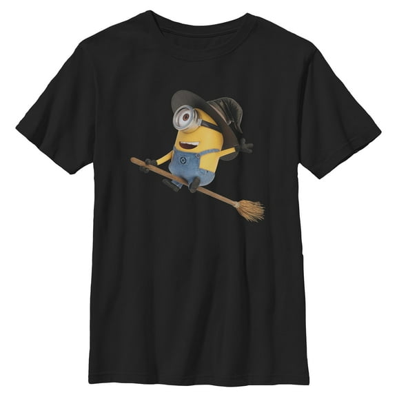 Boys Despicable Me Stuart Flying Broomstick Happy Witch T Shirt