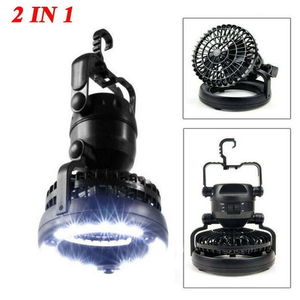 Battery Operated Camping Fan with LED Light USB Fan with Hanging Hook for Tent Car RV Hurricane
