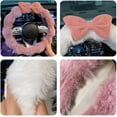thumbnail image 2 of Plush Car Steering Wheel Cover Cute Bow Steering Wheel Protector for Women, Soft Non-Slip Car Interior Accessories, White+Black Bow, 2 of 6
