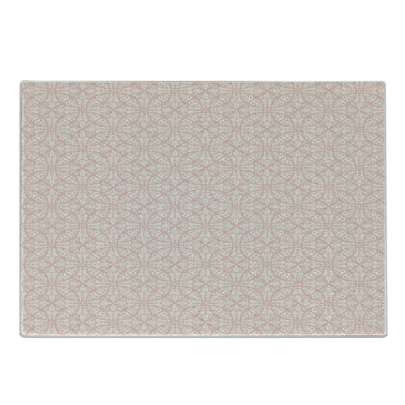 Damask Cutting Board, Mandala Inspired Modernized Circular Motifs Floral Monochrome Rhythmic Pattern, Decorative Tempered Glass Cutting and Serving Board, in 3 Sizes, by Ambesonne