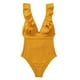 thumbnail image 1 of Gibobby Trajes de Baño Mujer Completo Traje de baño delgado conservador con escote en V y espalda abierta con volantes y borde volador que cubre el vient(Amarillo,CH), 1 of 4