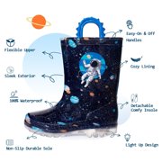 EUXTERPA Toddler Kids Light Up Rain Boots Boys Astronaut Waterproof Boots Little Kid Size 11
