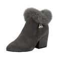 thumbnail image 2 of Willtoo Women's Suede Chunky Heeled Fluffy Fur Warm Ankle Boots,Fashion Pointed Toe Side Zipper High Heel Warm Booties,Outdoor Casual Non-slip Dressy Winter Boots Gray, 2 of 5