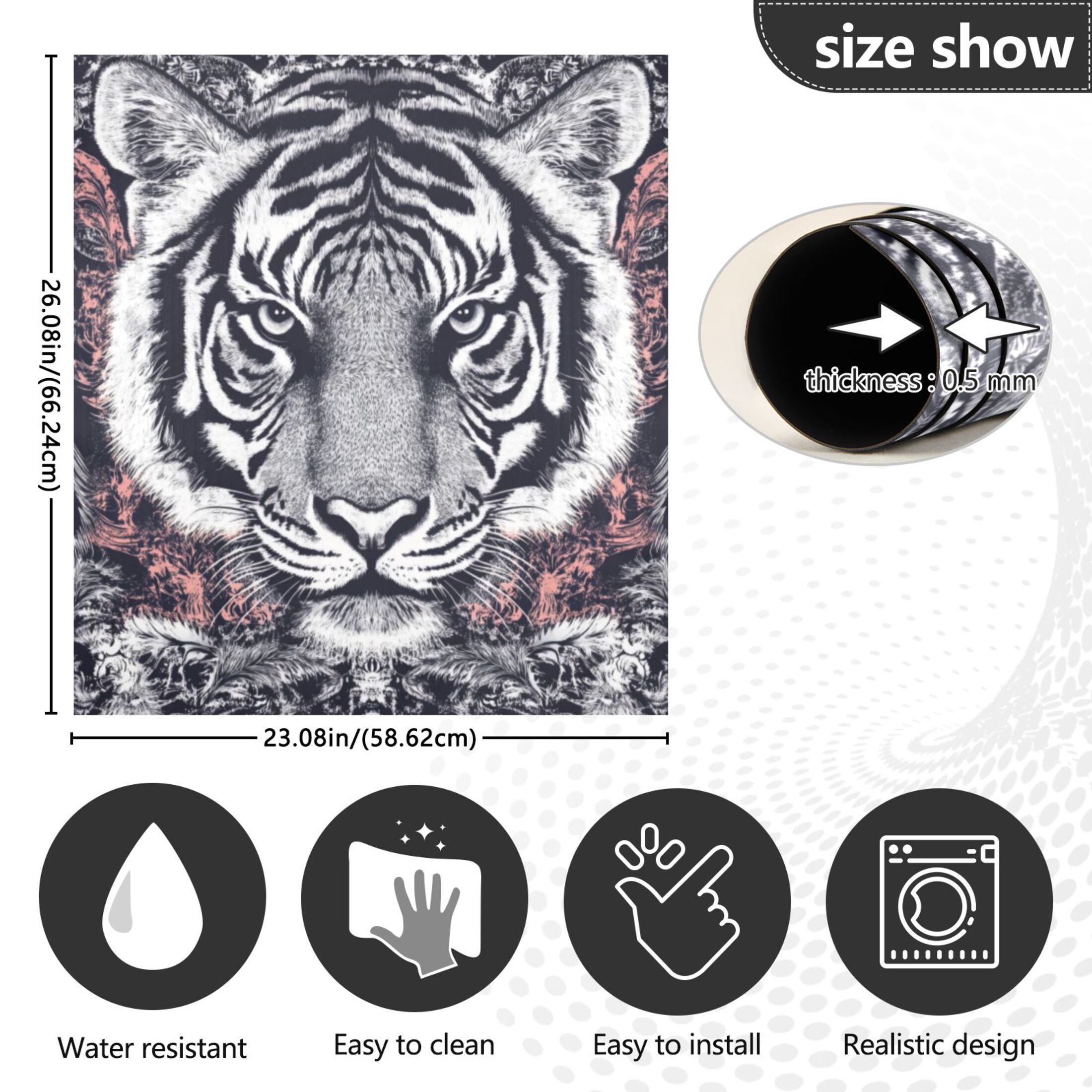 Dishwasher Magnetic Sticker 23x26 Inch Refrigerator Magnetic Sticker Washing Machine Magnetic Sticker Kitchen Panel Magnetic Sticker Home Decor Black and White Tiger