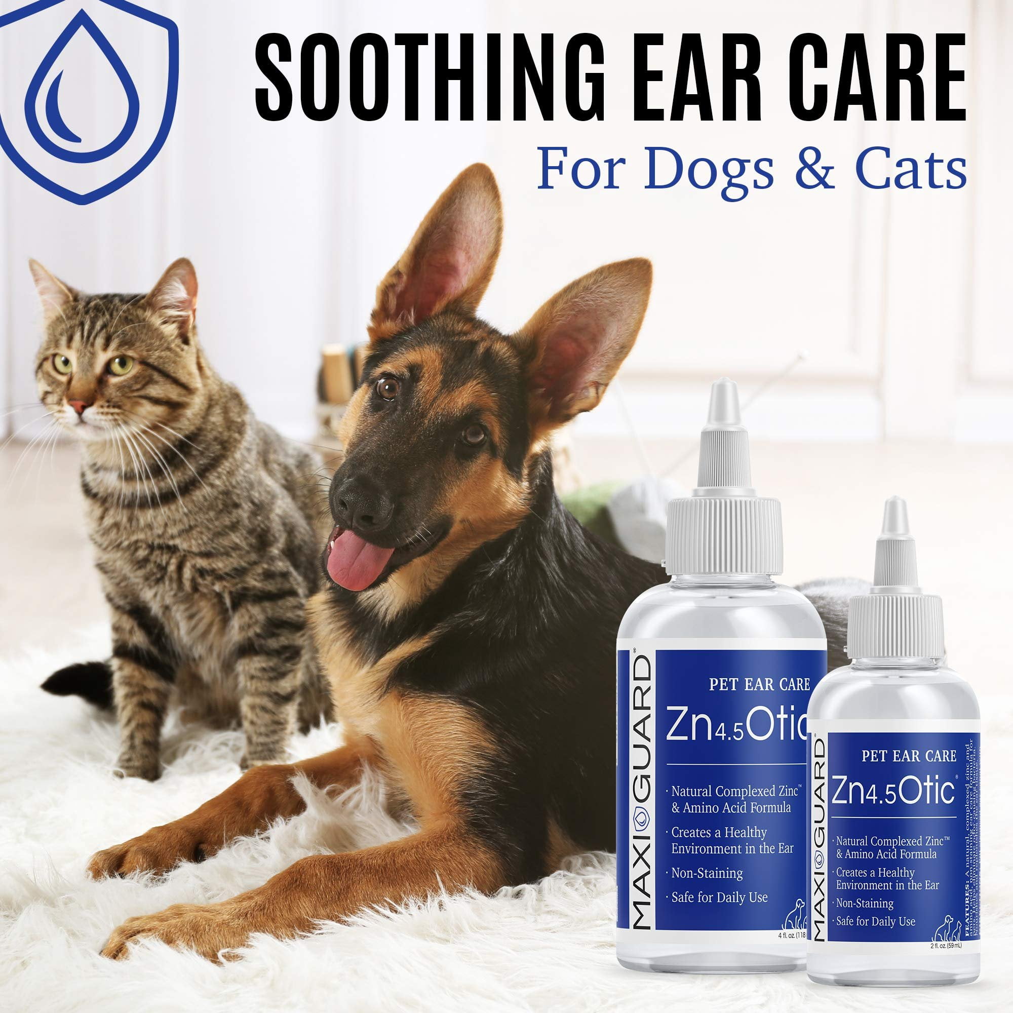 Maxi-Guard Pet Ear Care Zn4.5 Otic for Dogs, Cats, Exotics and Companion Animals 4oz, Blue/White