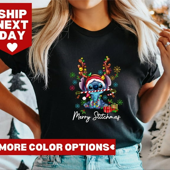 Stitch Retro Stitch Holiday Lights Shirt, Disney Merry Stitchmas Shirt, Retro Merry Stitchmas Shirt, S-5Xl Shirt