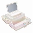 thumbnail image 2 of Caja de maquillaje de ópalo blanco, caja organizadora de maquillaje de plástico duro, espejo integrado, cierre seguro para viajes seguros, almacenamiento amplio para artículos, 2 of 3