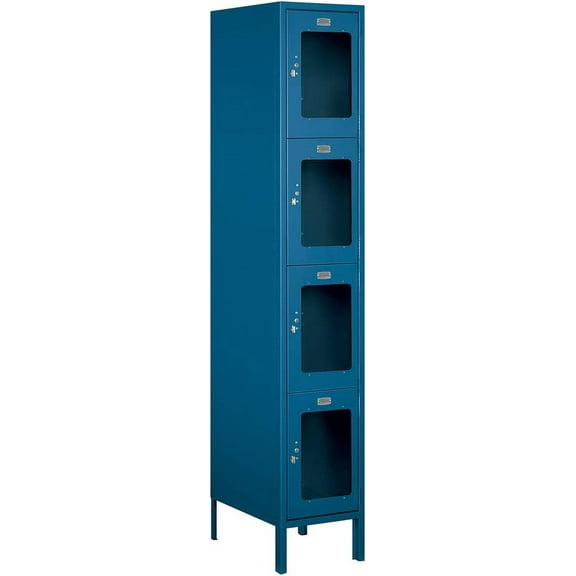 Salsbury Industries S-54168BL-U 15" Four Tier, 1 Wide x 6 Feet High x 18 Inches Deep, Unassembled See-Through Metal Locker, Blue