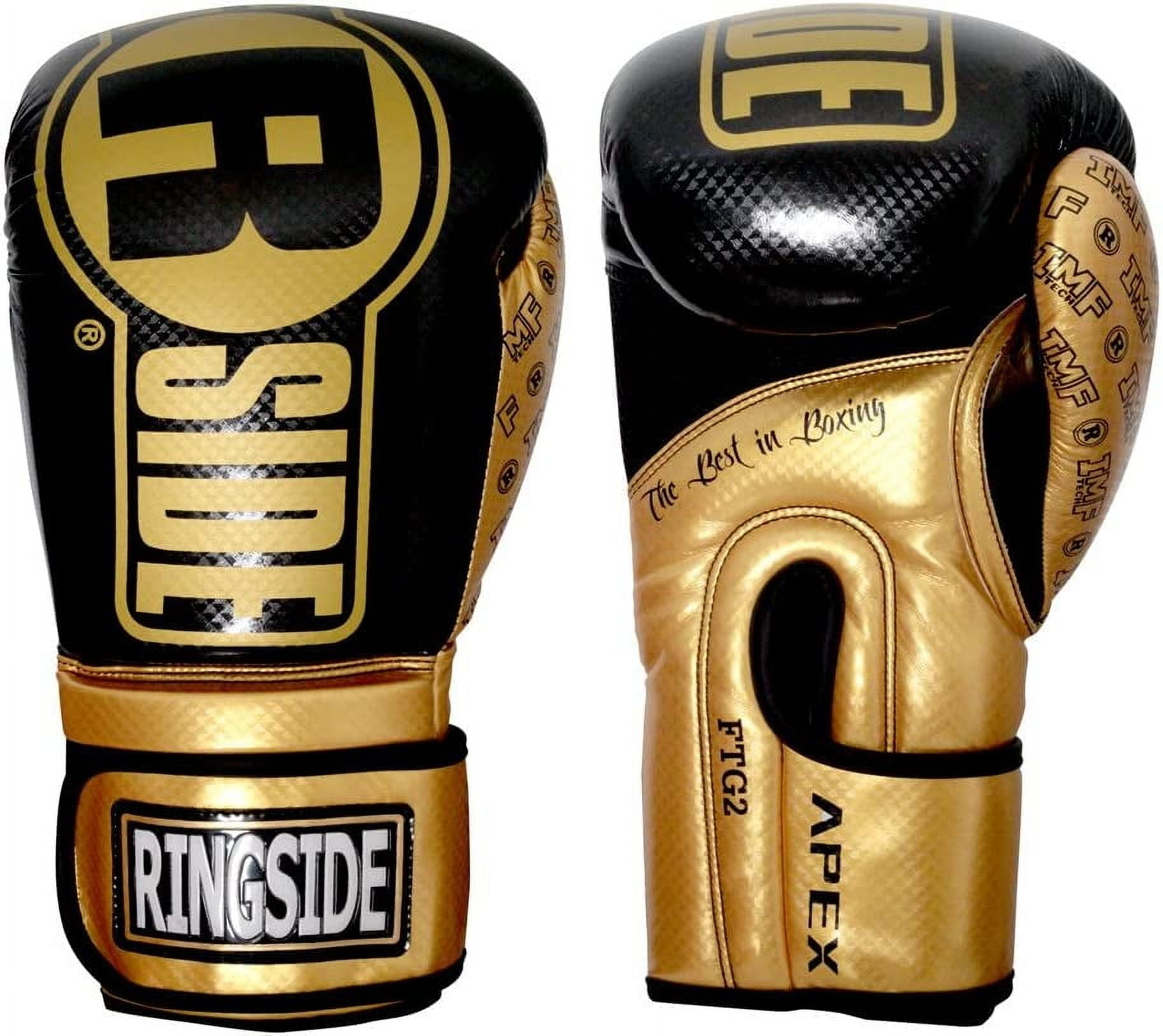 Ringside Apex Flash Sparring Gloves, IMF-Tech Synthetic Boxing Gloves with Secure Wrist Support, Ideal for Men and Women, Black/Gold, 14 oz