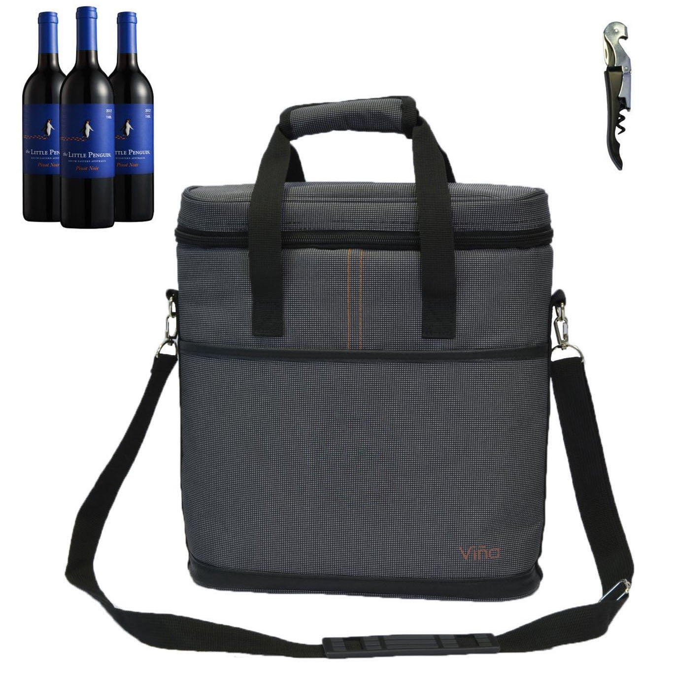 Vina 3 Bottle Wine Carrier Travel Insulated Wine Carrying Case Tote