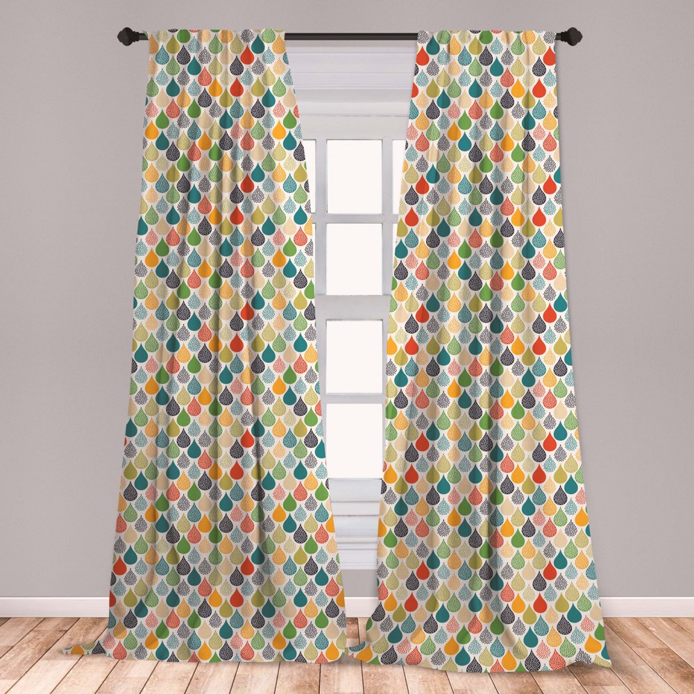 Abstract Curtains 2 Panels Set, Colorful Large Drop Dots Pattern in