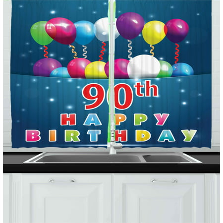 90th Birthday Curtains 2 Panels Set, Joyful Surprise Party Mood with Best Wishes Balloons and Swirls Age Ninety, Window Drapes for Living Room Bedroom, 55W X 39L Inches, Multicolor, by (Best Colors For Bedrooms 2019)