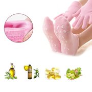 Pinkiou Gel Gloves Gel Socks Hand Gloves Foot Care Socks Exfoliating Heel Care Moisturizing (Cherry Color, Gloves + Socks)