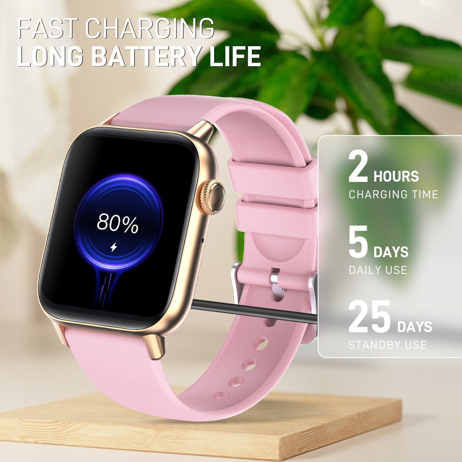 XAXRE Women Men Smart Watch, 1.72 in HD Display, Aluminum Case with Pink Sport Band, New, 1 Count, 1 Pack
