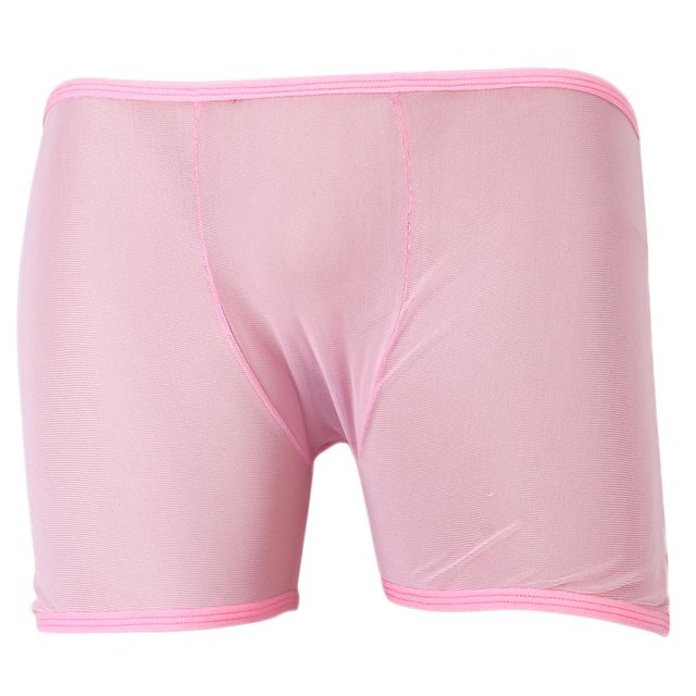 Malla jinwen Hombres Sexy Soft Spandex Mesh Boxer Pantalones Marco rosado