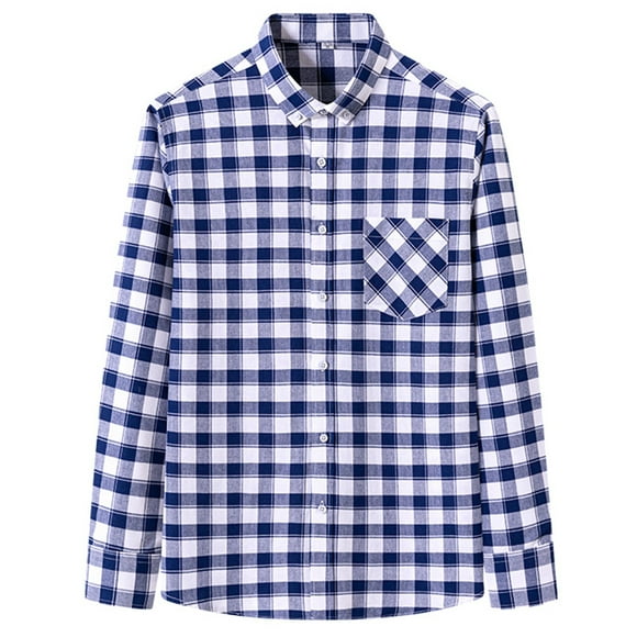 Men's Casual Button Down Shirt Long Sleeve Plaid Poplin Comfortable Relaxed Fit for Everyday Wear Machine Washable Ideal with Pants