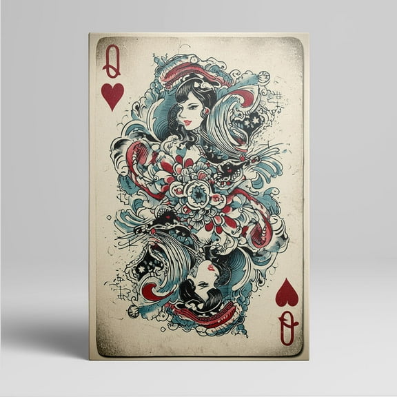 1pc Vintage - styled Tattoo - inspired Queen of Hearts Canvas Wall Art Framed Decor room hanging Wall Picture Decor for Home Gifts, living room, bathroom, bedroom, kitchen wall art decor canvas wall