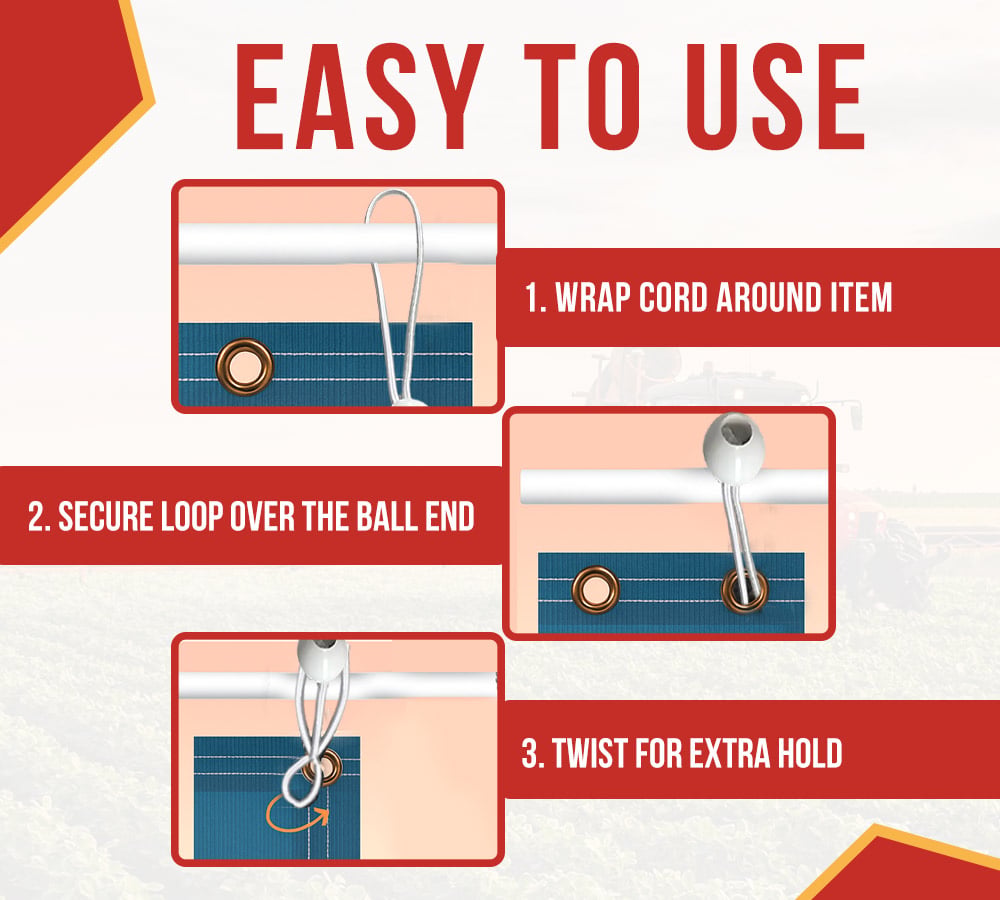 (100 Pcs) 11" White Ball Bungee Cords for Tarp Tie Down - Heavy Duty Canopy Bungee Loop Cords w/Balls for Camping, Shelter, Cargo, Tent Poles (5 MM Thick)