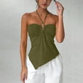 thumbnail image 5 of Women's Sleeveless Halter Tops 2026 Summer Ruched Ring Solid Tank Tops, Asymmetrical Handkerchief Hem Slim Fit Backless Going Out Blouse Party Clubwear Vacation Outfits, 5 of 6