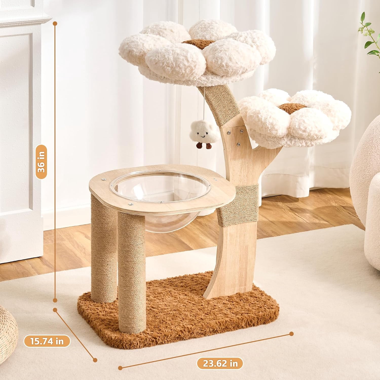 Flower Cat Tree 36 Inch Wood Design Scratching Post Space Capsule