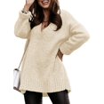 thumbnail image 3 of Women'S Loose Sweater V Neck Long Sleeve Shirt Casual Autumn and Winter Tops Apricot XXL, 3 of 9
