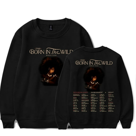 Tems Born in the Wild 2024 Tour Crewneck Sweatshirt New Unisex Fashion Long Sleeve