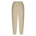 thumbnail image 6 of Capreze Cotton Linen Pants for Women Summer High Waisted Drawstring Capri Pants Wide Leg Cropped Pant with Pocket Khaki 3XL, 6 of 8