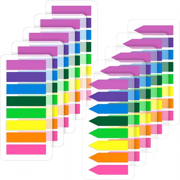 CCOCC (2000 Pcs) Page Markers Bright Sticky Tabs, Translucent Small Sticky Notes Flags and Arrow Flags, Fluorescent Index Tab Stickers for Notebooks [8 Colors, 10 Sets]