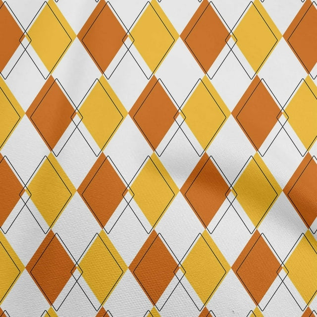 oneOone Rayon Red & Yellow Fabric Check Argyle Craft Projects Decor Fabric Printed By The Yard 56 Inch Wide