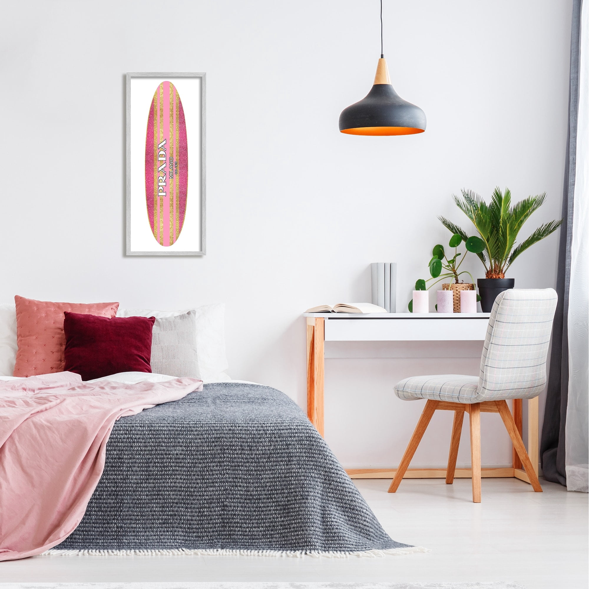 Stupell Industries Pink Sparkle Fashion Logo Glam Surfboard Design Framed Wall Art, 13 x 30, Design by Madeline Blake