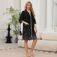 thumbnail image 2 of Zipper Robes for Women Lightweight 3/4 Sleeve Womens Bathrobe Zip Up Front Knee Length Vintage Floral Print Plus Size Sleepwear Nightgown with Pockets Black XXXL, 2 of 8