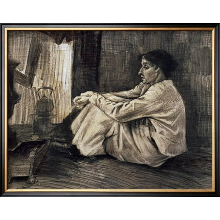 - Sien with Cigar Sitting on the Floor Near Stove Framed Art Print Wall Art - 21x21