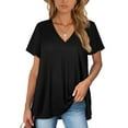 thumbnail image 3 of SDJMa Women's Classic-Fit 100% Cotton Short-Sleeve T-Shirt Women's Fashion Casual V-Neck Solid Color Flowy Loose Short-Sleeved T Shirt Top, 3 of 6