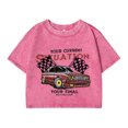 thumbnail image 1 of Women's Cotton Crop Top T-Shirt With Motor Racing Print Short Sleeve Distressed Washed Tee, 1 of 6