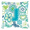 thumbnail image 3 of Letter Flowers and Butterflies Teal Blue Fabric Decorative Pillow, 3 of 7