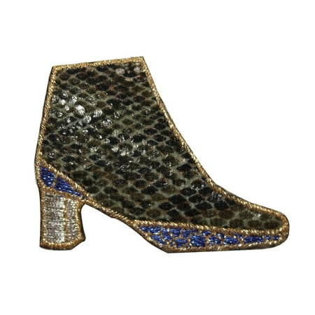 - ID 7980 Snakeskin Boot Patch High Heel Shoe Fashion Embroidered Iron On Applique