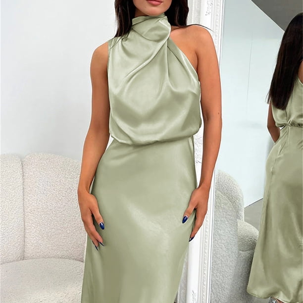 Miqool Women's 2024 Summer Satin Dress Elegant Sleeveless Mock Neck  Cocktail Party Maxi Dresses Sexy Fashion Homecoming Dresses Wedding Guest  Dresses for Women - Walmart Business Supplies