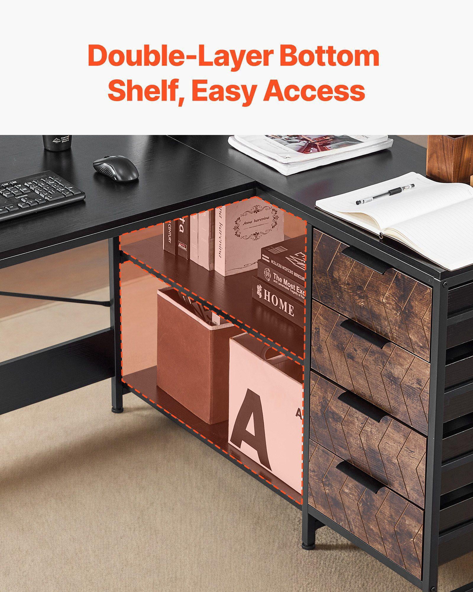 L Shaped Computer Desk 59 Inch Reversible Corner Gaming Desk with Drawers Storage Shelves Modern PC Table Sturdy Workstation for Home Office Easy Assembly