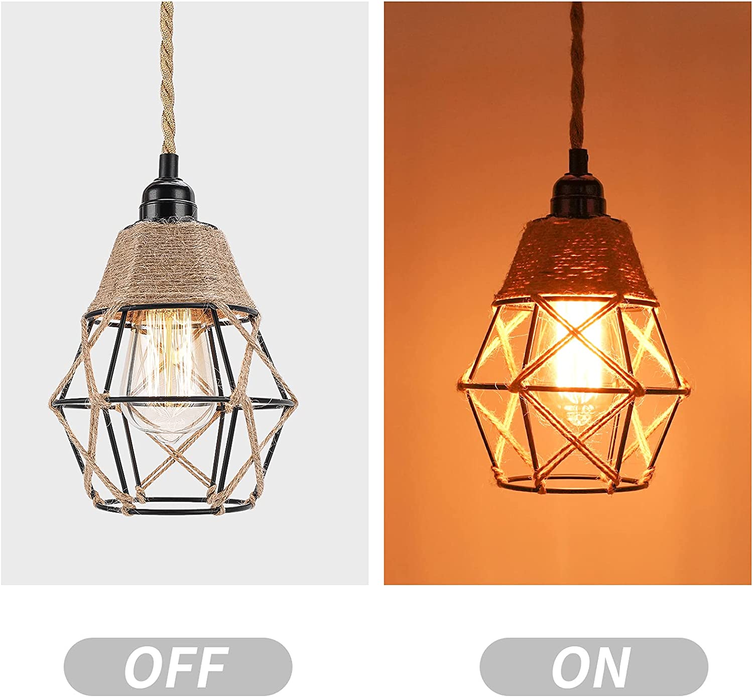 Farmhouse Plug in Pendant Light Hanging Lamp Kit with On/Off Switch Metal  Cage Ceiling Lights Fixtures,E26 Base