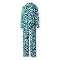 thumbnail image 3 of Coduop Women Casual 2 Piece Outfits Long Sleeve Stripe/Diamond Print Blouse Top Wide Leg Loungewear, 3 of 7