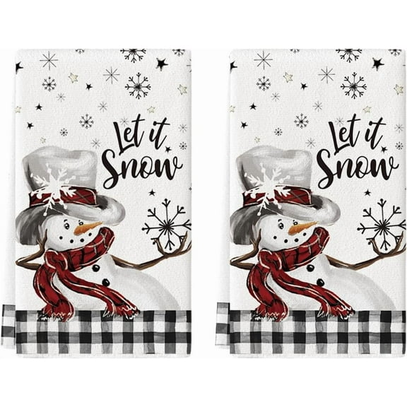 Buffalo Plaid Snowman Winter Kitchen Towels Dish Towels, 18x26 Inch Daily Seasonal Christmas Decoration Hand Towels Set of 2