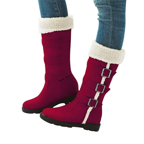 CHENge Boots for Women Wide Calf Comfort Softs Elastic Bow Design Cozy Thermal Lined Black Boot Winter Walking(Red,6.5)