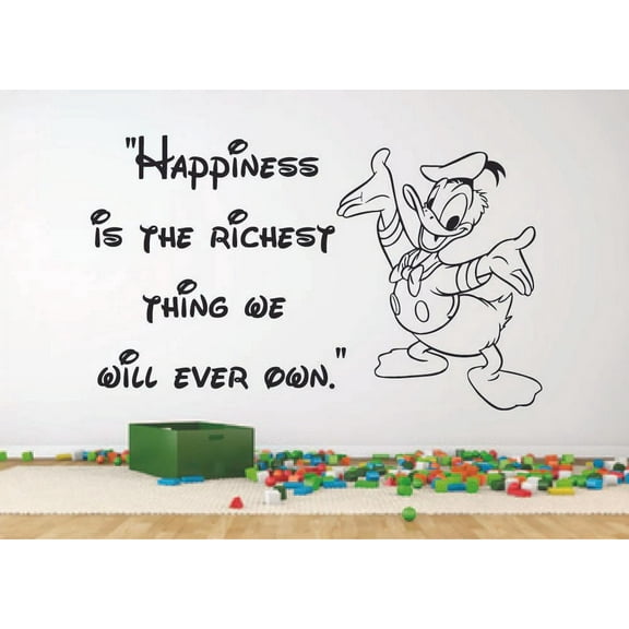 Happiness Donald Duck Quote Disney Cartoon Quotes Wall Sticker Art Decal for Girls Boys Room Bedroom Nursery Kindergarten House Fun Home Decor Stickers Wall Art Vinyl Decoration Size (18x20 inch)