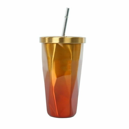 

MARSMOSilver Stainless Steel Glass Glass with Straw Coffee Cup Hot Drink Cup Irregular Gradient Cup with Lid r 1pcs orange Orange 500ml