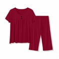 thumbnail image 4 of Women's Capri Pajama Sets Short Sleeve Two-Piece Pjs Scoop Neck Pleated Tops & Capris Lounge Sets, 4 of 6