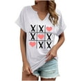 thumbnail image 5 of Love Heart Tee Shirt Women Cute Valentine's Day Tops Short Sleeve T-Shirts Notch V Neck Basic Tees, 5 of 6
