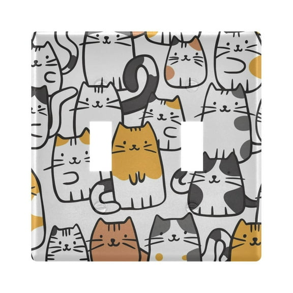 2 Gang Light Switch Cover Plate Cartoon Line Cats Wall Plate Decorate Electrical Outlet Cover Plates 4.56”x4.48”